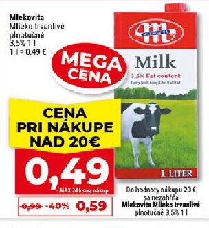 Mlekovita Mlieko trvanlivé plnotučné 3,5%
