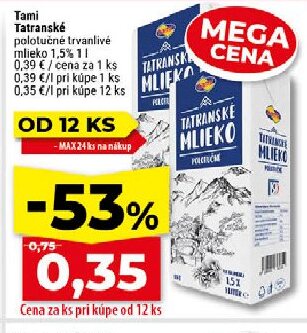 Tami Tatranské polotučné trvanlivé mlieko 1,5%