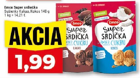 Emco Super srdiečka Sušienky Kakao, Kokos