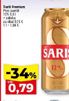 Šariš Premium Pivo svetlé 12%