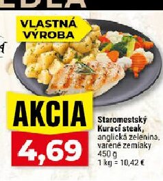 Staromestský Kurací steak, anglická zelenina, varené zemiaky