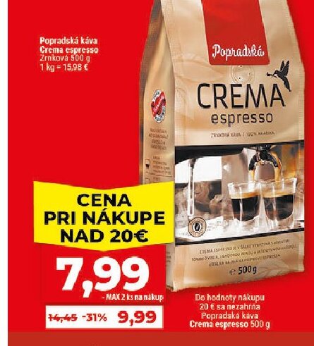 Popradská káva Crema espresso Zrnková