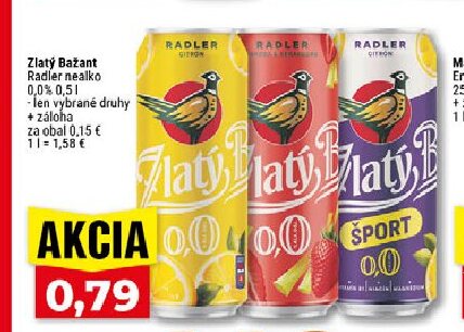 Zlatý Bažant Radler nealko 0,0%