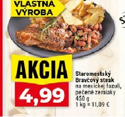 Staromestský Bravčový steak na mexickej fazuli, pečené zemiaky