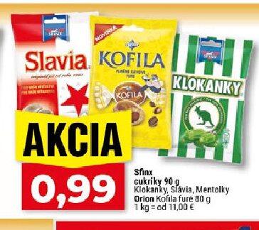 Sfinx cukríky Klokanky, Slávia, Mentolky Orion Kofila furé