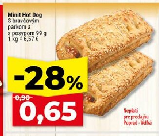 Minit Hot Dog s bravčovým párkom a s posypom