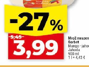 Mrož mrazený krém Sorbet Mango-jahoda, Jahoda
