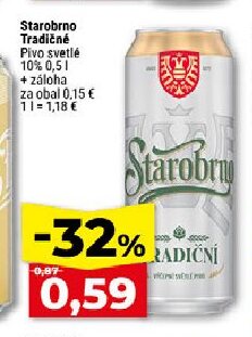 Starobrno Tradičné Pivo svetlé 10%