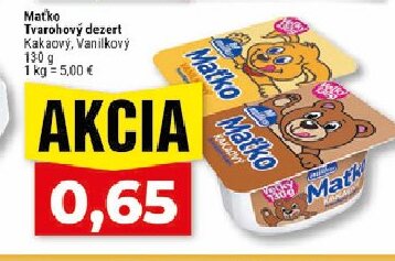 Matko Tvarohový dezert Kakaový, Vanilkový