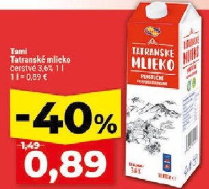 Tami Tatranské mlieko čerstvé 3,6%