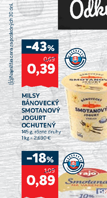 MILSY BÁNOVECKÝ SMOTANOVÝ JOGURT OCHUTENÝ