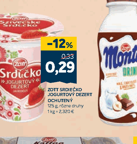 ZOTT SRDIEČKO JOGURTOVÝ DEZERT OCHUTENÝ