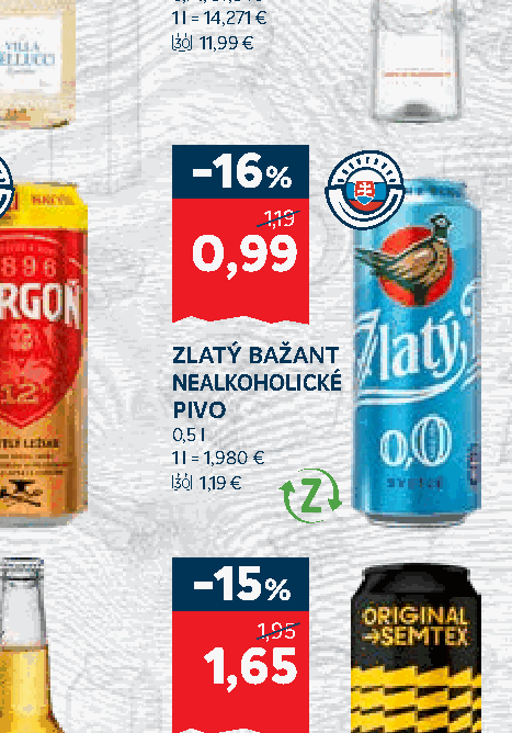 ZLATÝ BAŽANT NEALKOHOLICKÉ PIVO