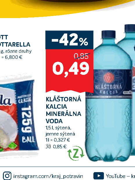 KLÁŠTORNÁ KALCIA MINERÁLNA VODA