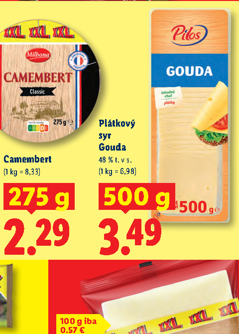 Plátkový syr Gouda Camembert
