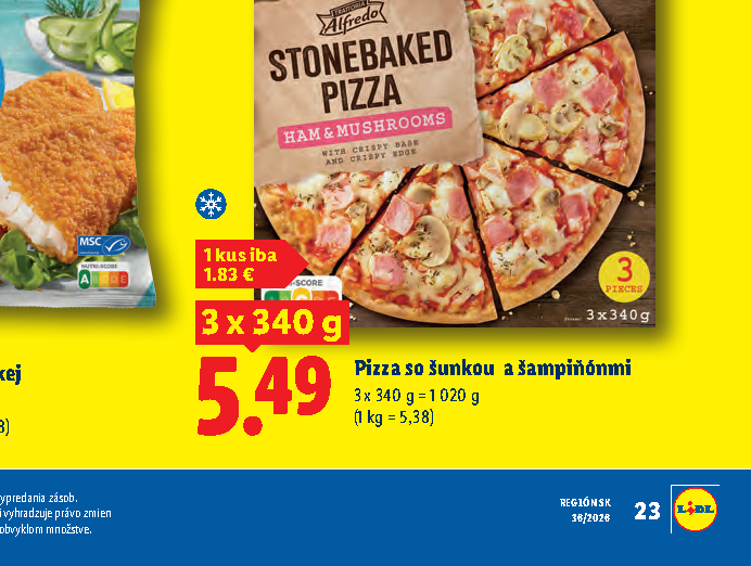 Pizza so šunkou a šampiňónmi