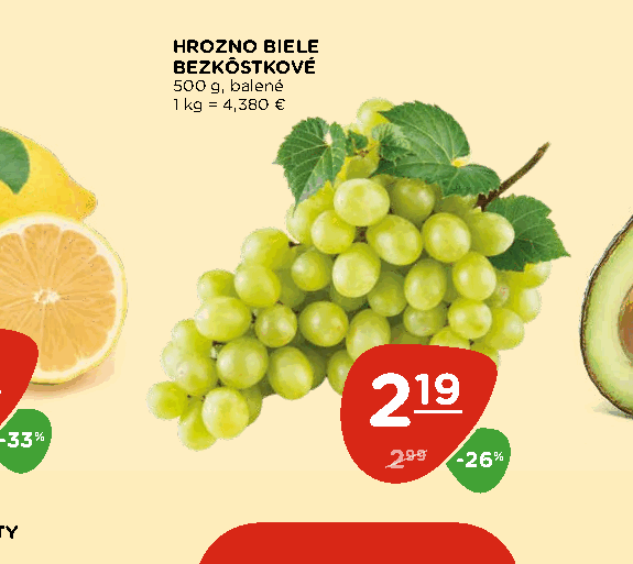 HROZNO BIELE BEZKÔSTKOVÉ