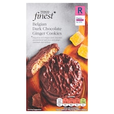 Tesco Finest Maslové sušienky s kúskami zázvoru s polevou z tmavej belgickej čokolády 200 g