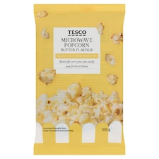 Tesco Zrná pukancovej kukurice do mikrovlnnej rúry s maslovou príchuťou 100 g