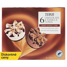 Tesco Mrazený krém vanilkový a čokoládový v oblátkovom kornúte 6 x 120 ml (720 ml)
