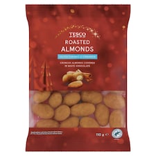 Tesco Pražené jadrá mandlí v bielej čokoláde so slaným karamelom a škoricou 110 g