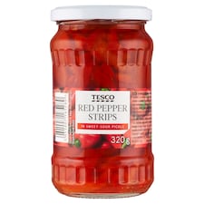 Tesco Červená paprika rezaná v sladkokyslom náleve 320 g