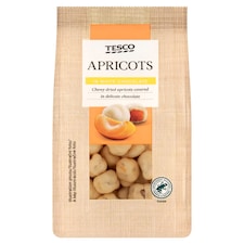 Tesco Sušené marhuľové kocky v bielej čokoláde 120 g