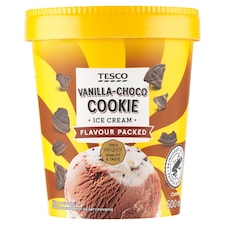 Tesco Mrazený krém s vanilkovo-čokoládovou príchuťou a s kakaovými sušienkami 500 ml