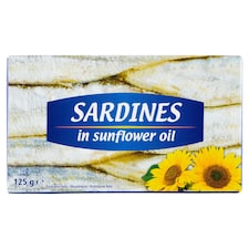 Konzervované sardinky bez hlavy s kožou v slnečnicovom oleji 125 g