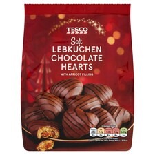 Tesco Perníky s náplňou z marhuľového pretlaku v mliečnej čokoláde zdobené tmavou čokoládou 250 g