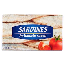 Konzervované sardinky bez hlavy s kožou v paradajkovej omáčke 125 g