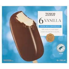 Tesco Mrazený krém vanilkový s rastlinným tukom obalený v mliečnej čokoláde 6 x 120 ml (720 ml)