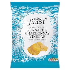 Tesco Finest Smažené zemiakové lupienky s príchuťou vínneho octu Chardonnay vrúbkované 150 g