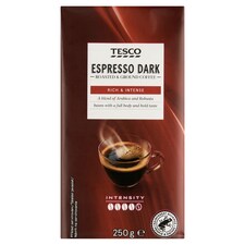 Tesco Espresso Dark zmes praženej mletej kávy 250 g