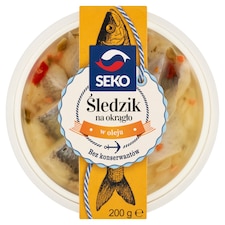 Seko Kúsky marinovaných filiet zo sleďa atlantického bez kože s marinovanou cibuľou v oleji 200 g
