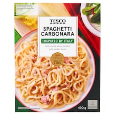 Tesco Spaghetti carbonara Varené semolinové cestoviny so syrovou omáčkou a slaninou 400 g