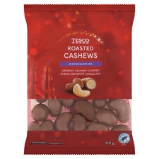 Tesco Pražené kešu orechy jadrá v bielej a mliečnej čokoláde 110 g