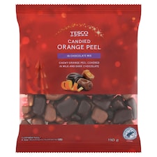 Tesco Kandizovaná pomarančová kôra v mliečnej a horkej čokoláde 110 g