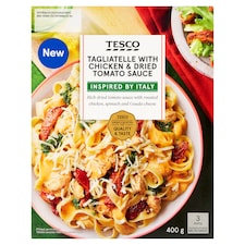 Tesco Varené cestoviny s omáčkou s polosušenými paradajkami, kuracími prsiami, špenátom 400 g