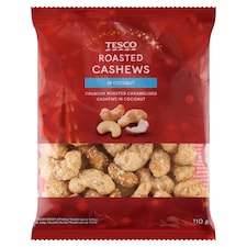 Tesco Pražené karamelizované jadrá kešu orechov s kokosom 110 g