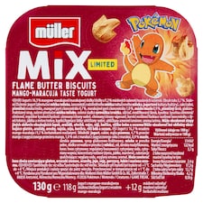 Müller Mix Pokémon jogurt s mangovo-marakujovou zložkou a maslovými sušienkami 130 g