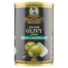 Franz Josef Kaiser Exclusive Zelené olivy plnené pastou z modrého syra v slanom náleve 300 g