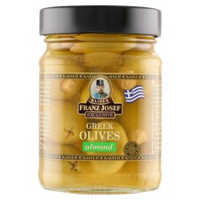 Franz Josef Kaiser Exclusive Grécke zelené olivy plnené mandľami v slanom náleve 250 g