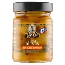 Franz Josef Kaiser Exclusive Grécke zelené olivy plnené sušenými paradajkami v slanom náleve 250 g