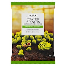 Tesco Pražené lúpané arašidy obalené v cestíčku s príchuťou wasabi 200 g