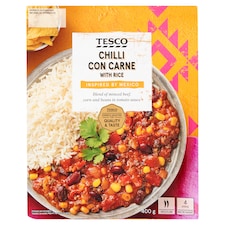 Tesco Paradajková omáčka s mletým hovädzím mäsom Chilli Con Carne s varenou ryžou 400 g