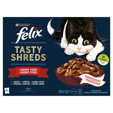 Felix Tasty Shreds kapsičky pre mačky hovädzie, kura, kačica, morka v šťave 12 x 80 g