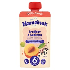 Hamánek Dojčenská výživa jablko, broskyňa, čierna baza 100 g