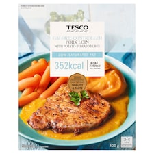 Tesco Grilované bravčové karé so zemiakovo-paradajkovou kašou, omáčkou a mrkvou 400 g